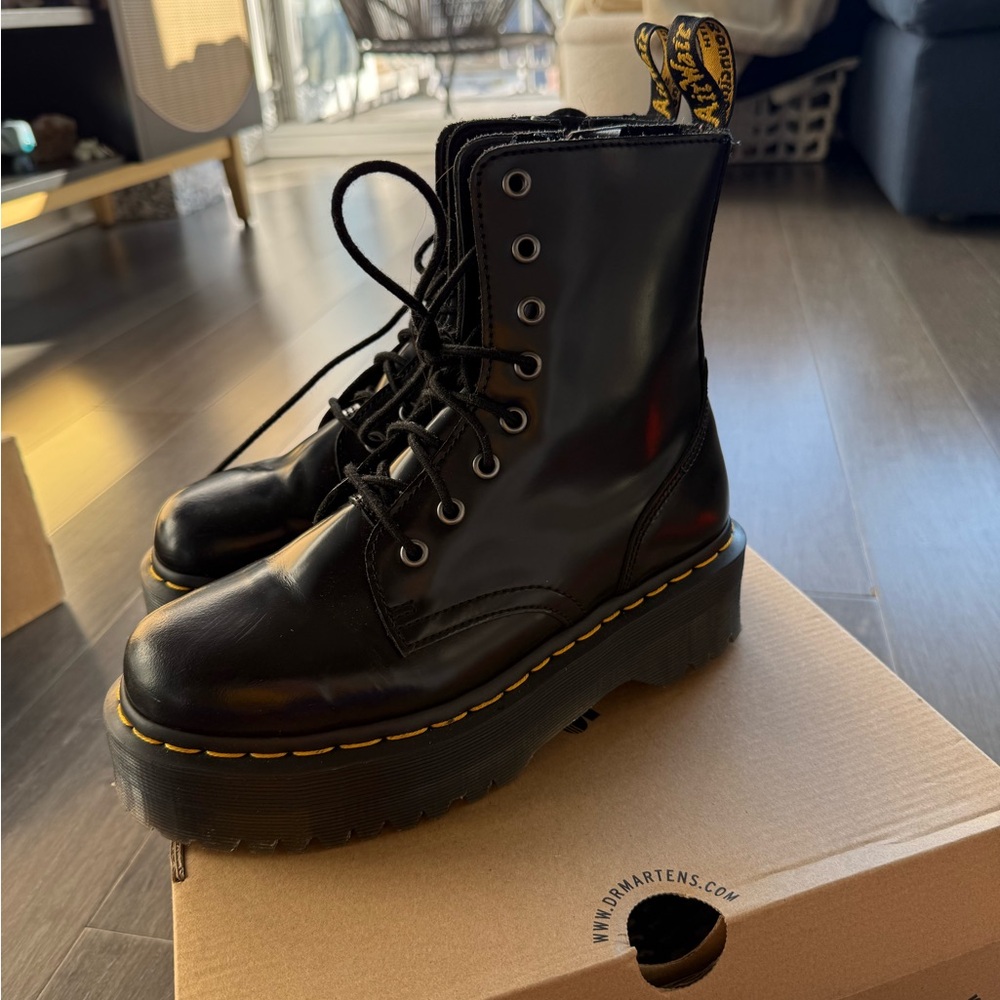 Dr. Martens Black Combat Boots with Yellow Stitching